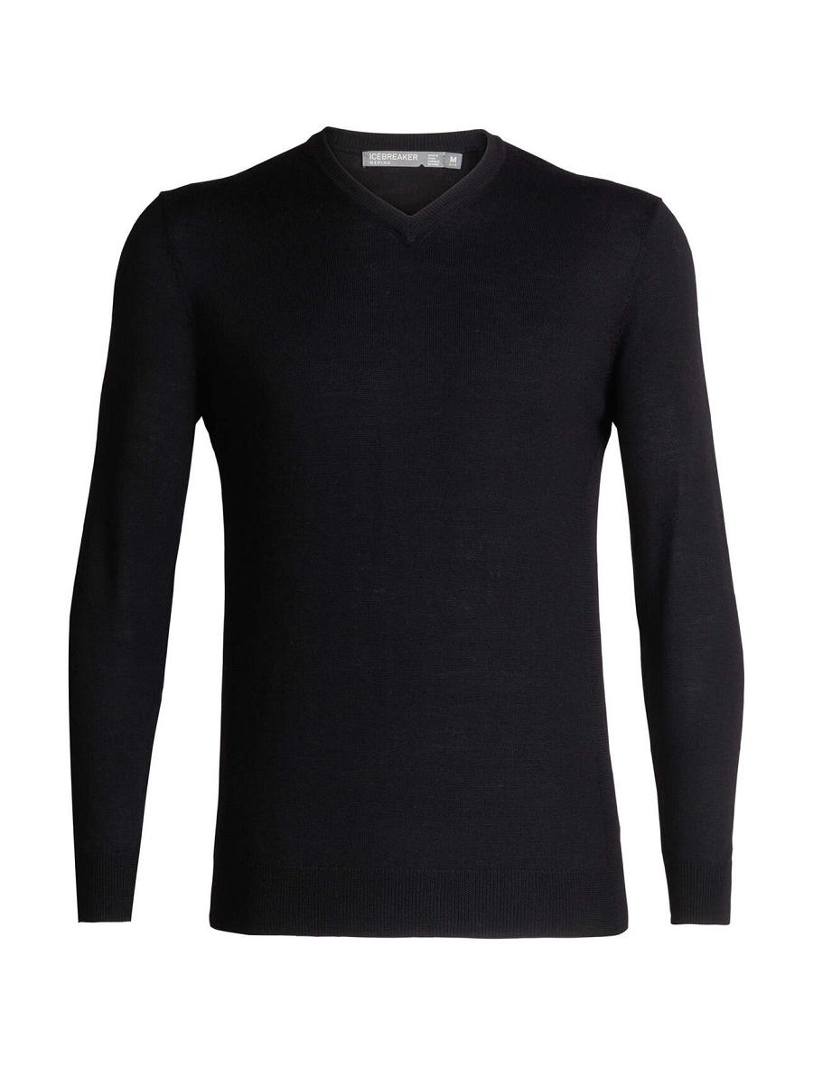 Icebreaker Merino Shearer V Neck Miesten Neulepuserot Mustat | FI 1221JPQJ